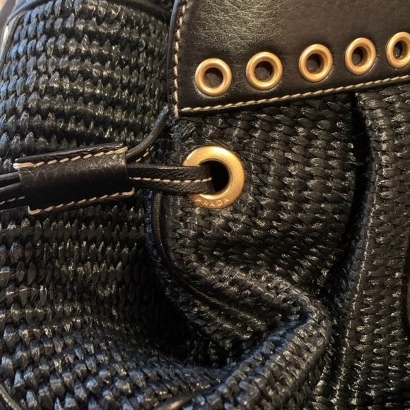 💯Auth PRADA Paglia Vitello Danio Large Raffia Style Straw Bag - Picture 8 of 14